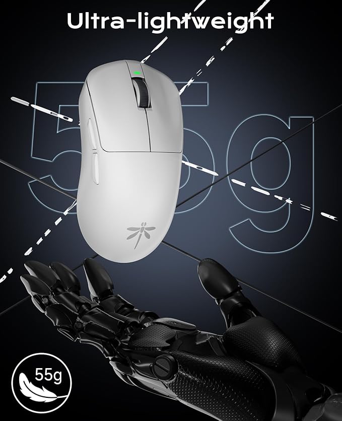 VGN Dragonfly F1 Pro Max Wireless Gaming Mouse, 130h Playtime Long Endurance, 55g Lightweight, PAW3395 26K DPI Flagship Sensor, 4000Hz Polling Rate Supported, Low Latency Esports Peripherals, White
