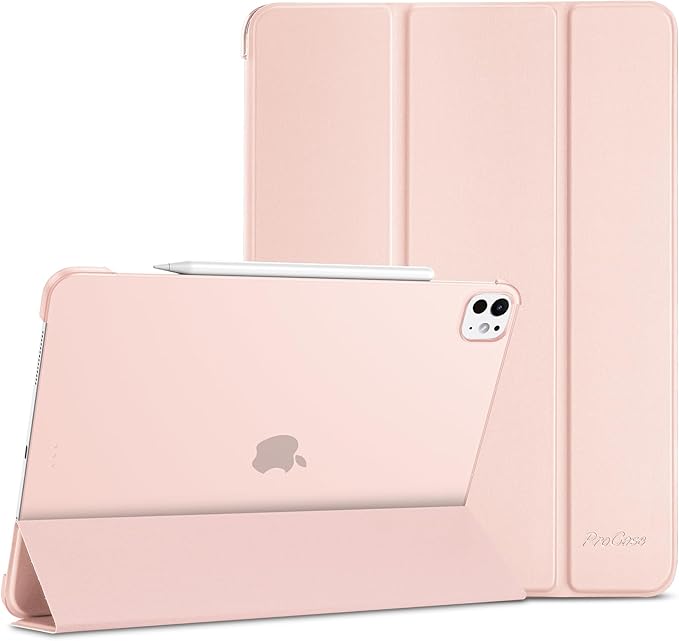 ProCase for iPad Pro 13 Inch Case M5 2025/ M4 2024, Smart Cover iPad Pro M5 M4 Case 13 Inch, Slim Stand Translucent Hard Shell Back, Supports Touch ID, Auto Wake/Sleep -Lightpink