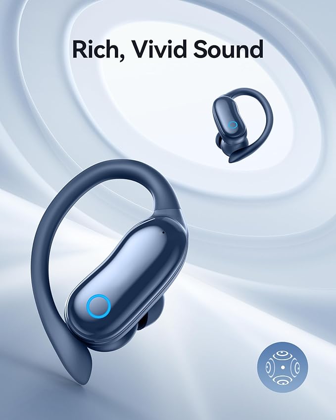 GNMN Active Noise Cancelling Ear Buds Wireless Earbuds 96hrs Playback Bluetooth Headphones Dual Battery Display Stereo Bass Earphones with Earhooks Microphone IPX7 Waterproof for Sports/Runing/Workout