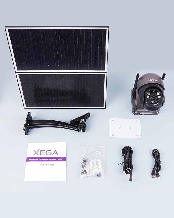 Xega® 4G LTE Cellular Security Camera with 20W Solar Panel 20000mAh Built-in Battery - [24/7 Record] Solar No WiFi Security Camera Wireless Outdoor,2K HD Color Night Vision, PIR Motion Detection,IP66