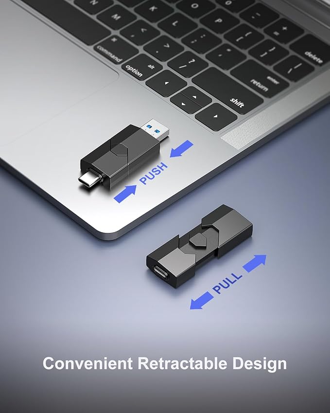 RAOYI 512GB USB C Flash Drive 2 in 1 Type C + USB 3.0 Flash Drive Dual OTG Retractable Type-C Thumb Drive Portable Memory Stick for iPhone 17/16/15 iPad Pro Android Smartphone Tablet PC (Black)