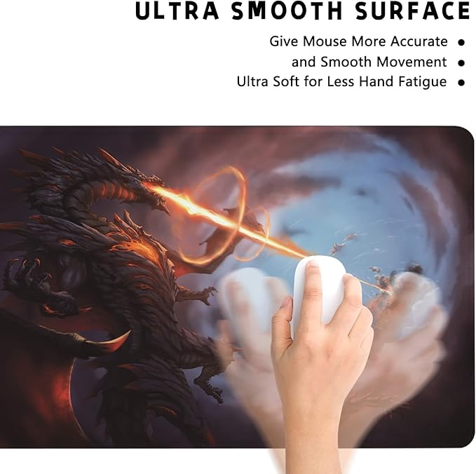 Extended Large Gaming Mouse Pad Cool Dragon Flame XXL Size Keyboard Mouse Mat Desk Pad with Non Slip Rubber Base Stitched Edges Office Decor for Women Girls Men,35.4 x 15.7inch