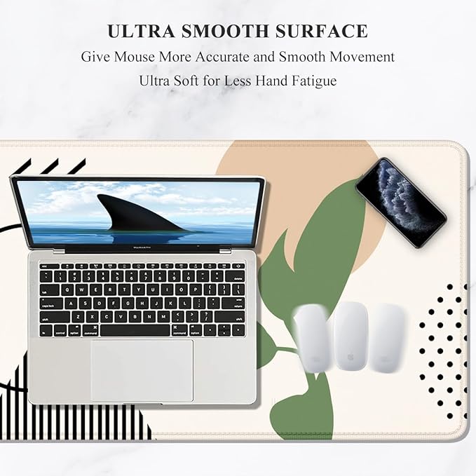 Auhoahsil Large Mouse Pad, XXL Gaming Mousepad, Desk Mat for Desktop, Thick Rubber, Big & Long Size, Stitched Edges, Full Desk Pad for Laptop & Computer, Extended 31.5 x 11.8 in, Boho Abstract Art
