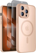 Symcele Designed for iPhone 13 Pro Case, Compatible with MagSafe, with Privacy Screen Protectors X2, [Camera Protection] [15FT Military Drop Protection] Shockproof Phone Case, 6.1", Light Brown