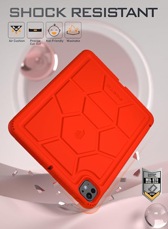 Poetic TurtleSkin Case for iPad Pro 11 Inch (M5) 2025/ (M4) 2024, Heavy Duty Shockproof Rugged Kids Friendly Drop Protection Silicone Cover Case, Red