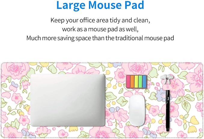 Cute Flowers Pink Floral Gaming Mouse Pad Large XL Desk Mat Long Extended Pads Big Mousepad for Home Office Decor Accessories 31.5 X 11.8 Inch