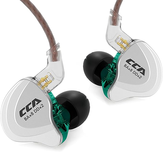 CCA C10 in Ear Monitor Headphone 10 Hybrid Drivers Wired Earbud 4BA 1DD HiFi IEM Earphones Stereo Noise Isolating Earphone with Detachable Cable for Musicians Singers Studio Audiophiles Dj PC
