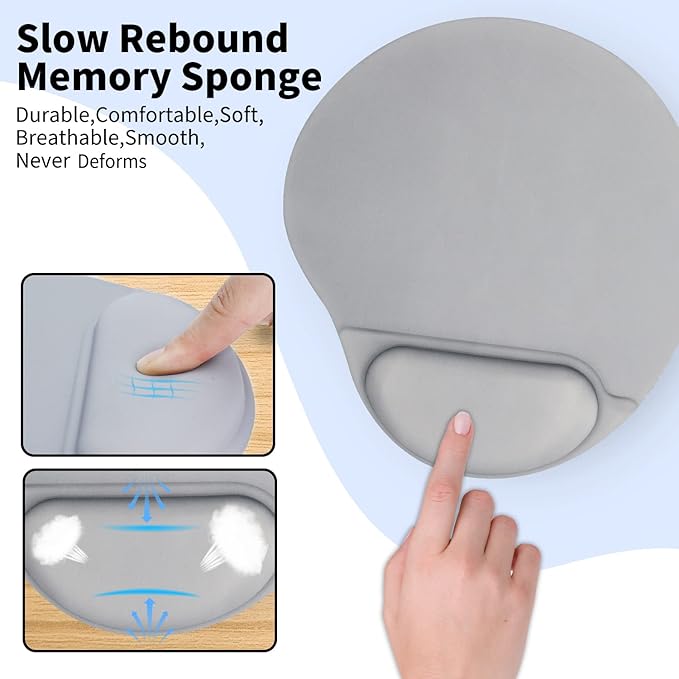 Ergonomic Mouse pad with Wrist Support,Cute Mouse Pad with Wrist Rest,Comfortable Mouse Pad for Home Office Gaming Working Computers Laptop,Pain Relief with Non-Slip PU Base (Gilver)