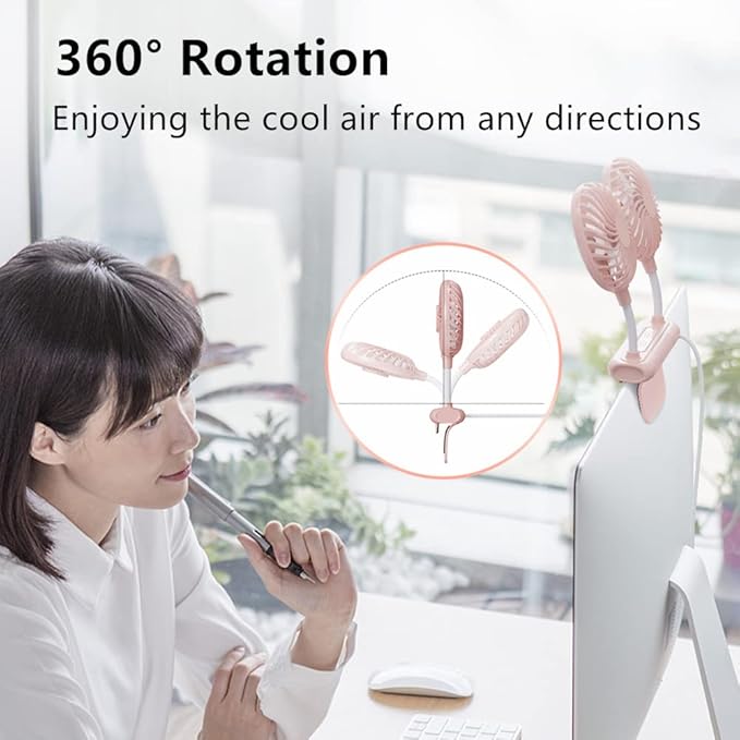 Monitor Fan with 2 Rotatable Heads, 3 Speeds, Sturdy Clamp, USB Powered Cooling Fan for Office Desk & Laptop.