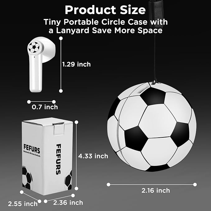 2Pack New Wireless Earbuds Kids with Football Charging Box,Comfortable Fit Ergonomic Design Ear Buds with 40Hrs Playtime,Wireless Bluetooth Earphone for Android iOS Cell Phone Computer Laptop
