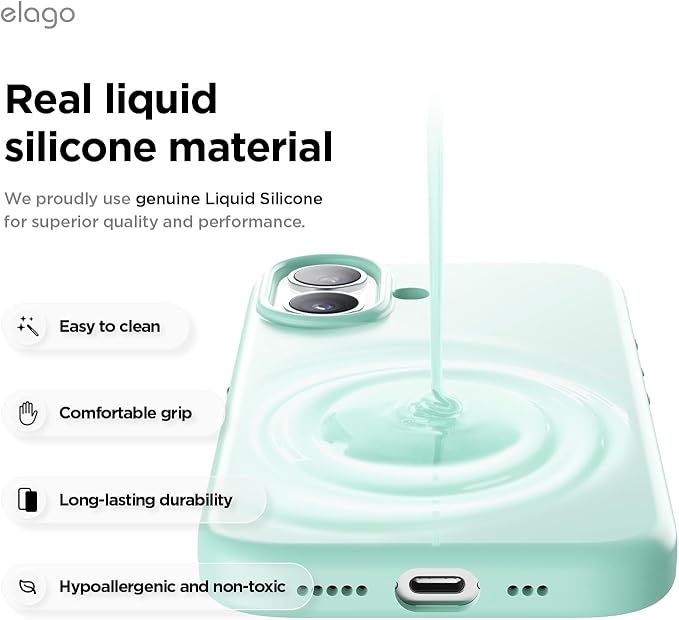 elago for iPhone 17 Case, Premium Magnetic Silicone Case, Compatible with MagSafe, Liquid Silicone Material, Protective Cover, Shockproof, Slim Phone, 6.3 inch (Aqua Sky)