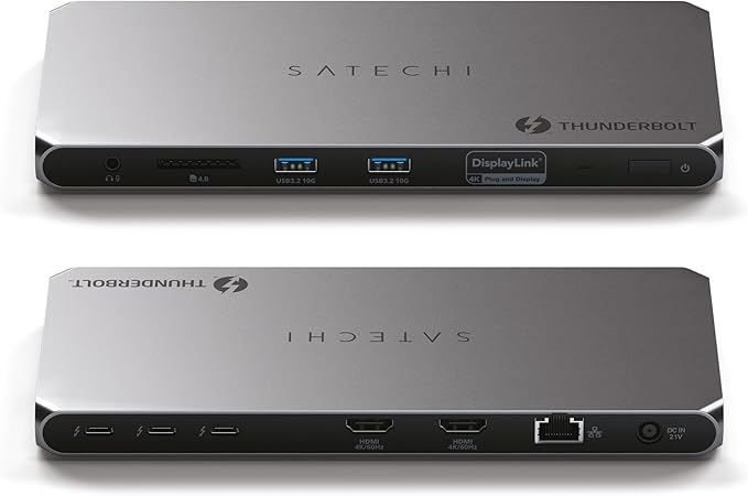 Satechi Thunderbolt 4 Dock 100W Charging, Dual Monitor HDMI 4K/60Hz, 40Gbps Data Transfer, 2 USB-A 3.2, Ethernet, Thunderbolt 4 Dock for MacBook Air/Pro M5, Mac/Windows, DisplayLink Software Required