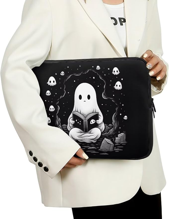 Cute Ghost Laptop Sleeve Case for Women Men 10 inch Laptop Protector with Multiple Uses Portable Computer Sleeve Kawaii Tablet Bag Laptop Carrying Case Gifts for Girls