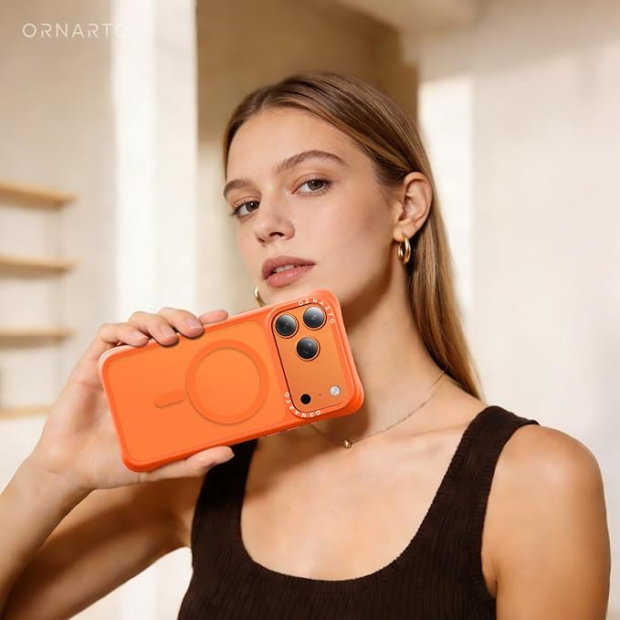ORNARTO Magnetic for iPhone 17 Pro Max Case, 20FT Military-Grade Drop Protection, Compatible with MagSafe, Slim Shockproof Translucent Matte Phone Case for iPhone 17 Pro Max 6.9", Orange