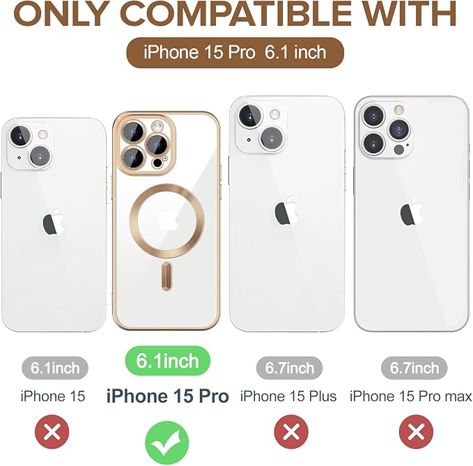 Hython Magnetic Clear for iPhone 15 Pro Case with Camera Lens Protector [Compatible with MagSafe] Luxury Plating Edge Slim Soft TPU Cover Protective Phone Case for iPhone 15 Pro, Matte Desert Brown