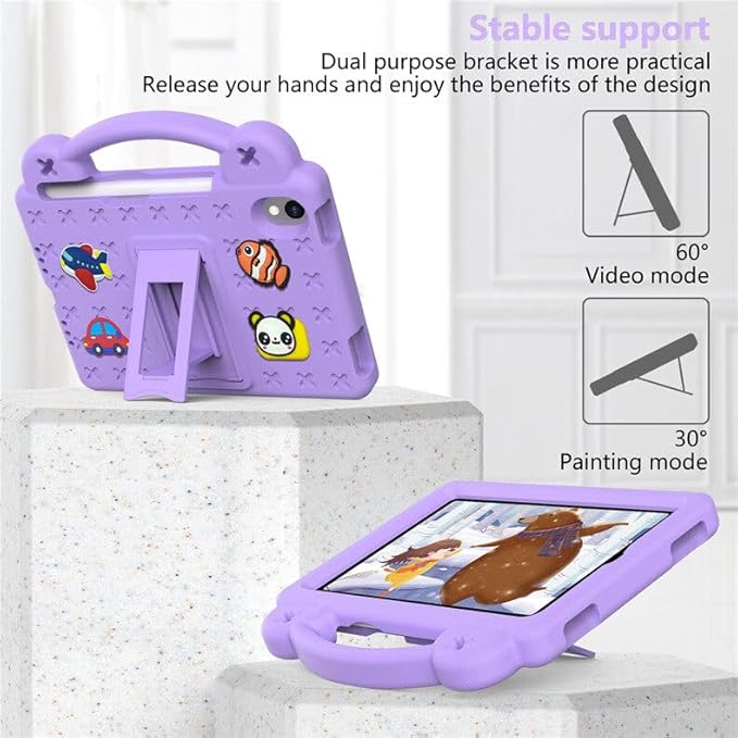 AKABEILA Compatible with Apple iPad Mini 6 2021 8.3 inch Tablet Case, Kids Friendly Universal Lightweight Shockproof Protective Case with Shoulder Strap & Stand Handle & Pen Tray Light Purple