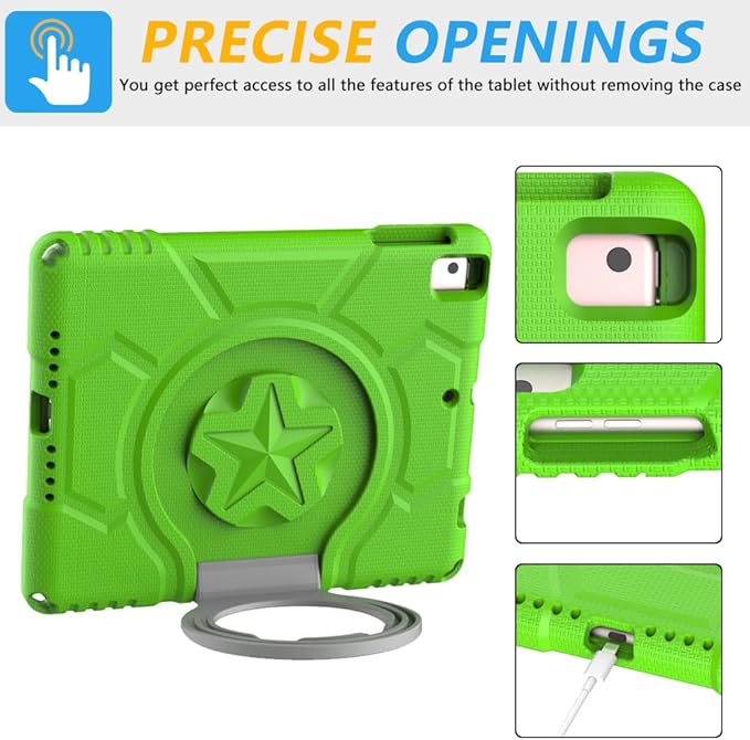 Kids Case for iPad 5th/6th Generation 9.7-inch 2017/2018 Release, Lainergie iPad Air 2 Case with Screen Protector, iPad Pro 9.7 Protective Cover Case Lightweight Shockproof with Handle Stand, Green