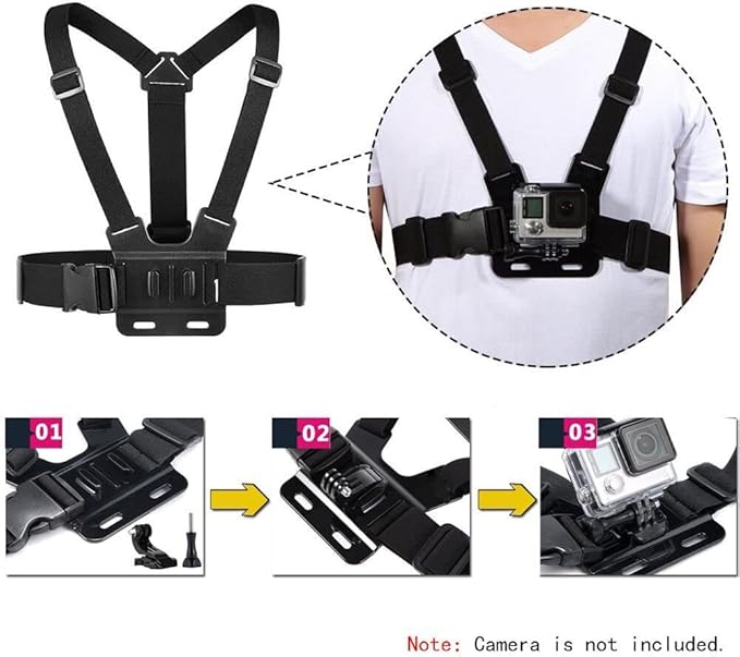 Action Camera Accessories Head Strap Mount Chest Harness Compatible with AKASO EK7000 Brave 4 Brave 7 LE V50X Native/GoPro HERO 13 12 11 10 9 8 7 6 5/VEMONT/Dragon Touch/ODDV/HLS/Apexcam/REMALI