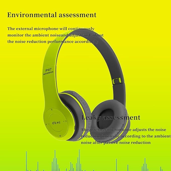 Upgraded Hybrid Active Headphones with Transparent Modes Playtime Wireless Bluetooth with Mic Deep Bass Soft-Earpads Fast Charging-Green