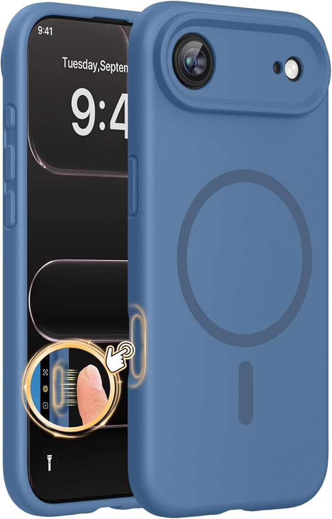 Miracase Magnetic for iPhone Air Case, Compatible with MagSafe, Integrated Silicone Camera Control Cover, 3.0mm Thicken Shockproof Drop Protection Phone Case for 17 Air,Glass Blue