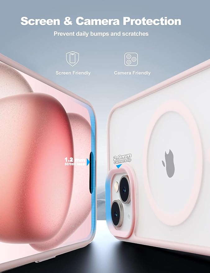 Tigowos for iPhone 15 Plus&iPhone 14 Plus Phone Case Fits MagSafe 10FT Drop Resistant Matte Skin Feeling Back Cover for iPhone 15 Plus&iPhone 14 Plus Case, Pink