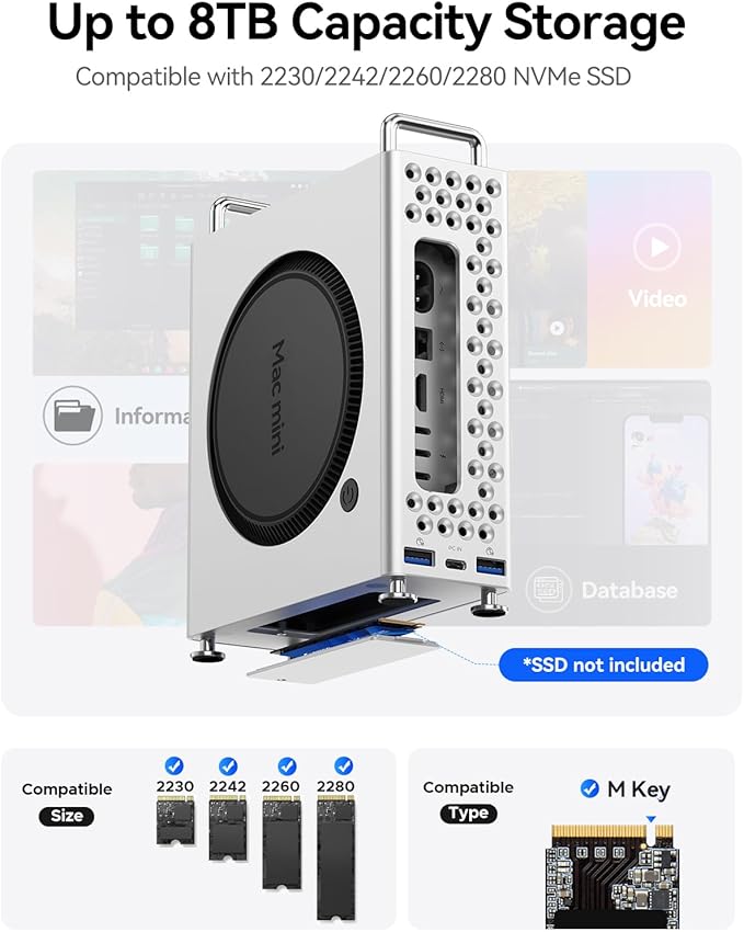 ORICO MiniPro Aluminum Docking Stand for Mac mini M4, 5-in-1 USB-C Hub with 10Gbps Transfer, Tool-Free Setup, Soft Silicone Protection, All-in-One Expansion Dock (MS10-5P)