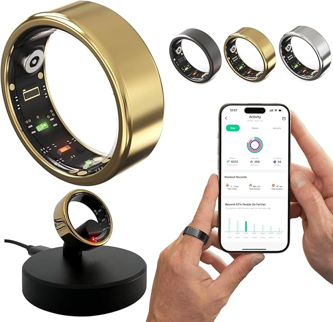 2026 Smart Ring for Women & Men Health Fitness Tracker for Daily Activity Workouts | Heart Rate Sleep Blood Oxygen Steps Cycle Monitoring Meditation | No Subscription Required (Gold, #11)