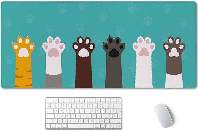 SSOIU Large Mouse Pad, Full Desk XXL Extended Gaming Mouse Pad 35.5" X 15.7", Waterproof Desk Mat Stitched Edges, Non-Slip Laptop Computer Keyboard Mousepad for Office and Home, Cat Paws