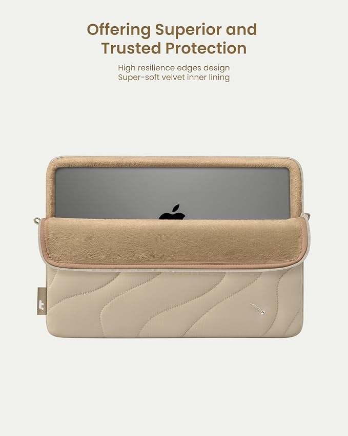 tomtoc 360 Protective Puffy Laptop Sleeve for 16-inch MacBook Pro M5 Pro/Max (2026) A3428 A3429, M4/M3/M2/M1 Pro/Max A3403 A3186 A2991, Quilted Design Soft Cute Puffer Bag Case for Dell XPS 16 Laptop