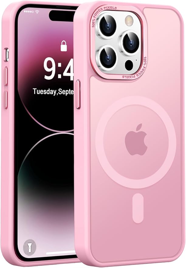 Newfuture Designed for iPhone 14 Pro Case with Magnetic [13 FT Military Drop Protection] [Compatible with Magsafe] Slim Translucent Matte Shockproof with Anti-Fingerprint Phone Case, Chalk Pink