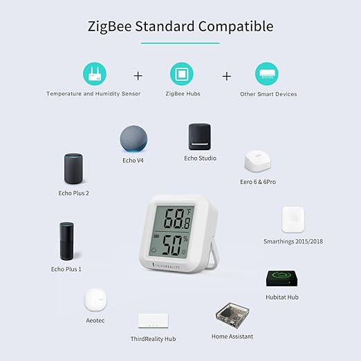 THIRDREALITY Zigbee Temperature and Humidity Sensor with Digital LCD Display, ZigBee Hub Required, App Records, Remote Monitoring and Smart Home Automation, AAA Batteries Included