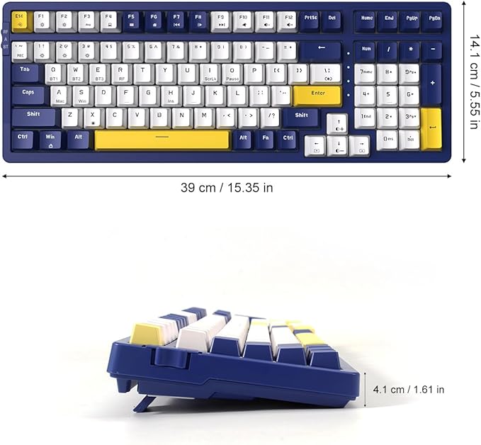 Merdia Wireless Mechanical Keyboard, Triple Mode 2.4G/USB-C/BT Gaming Keyboards 100 Keys Ice-Blue Backlit, Red Switch Keyboard | Rechargeable Mechanical Gaming Keyboards | Blue/White/Yellow