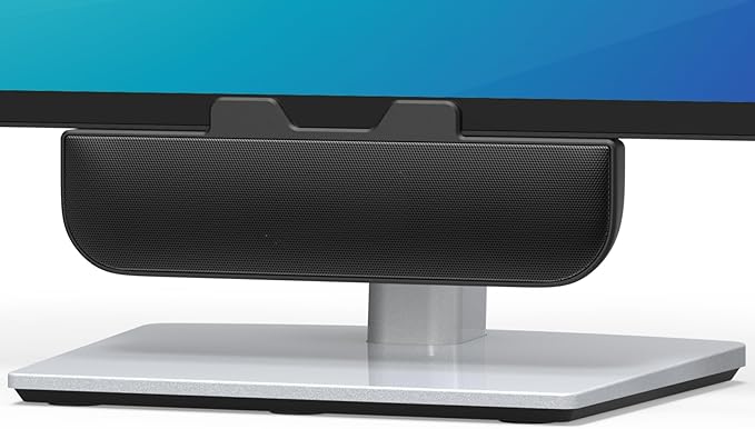 Computer Speakers for Desktop PC, Monitor Speakers, USB Plug-in, Wired, External Speaker for Laptop, Small Computer Soundbar for PC, with Loud Sound, Deep Bass, USB-C Adapter, Easily Clamp to Monitor