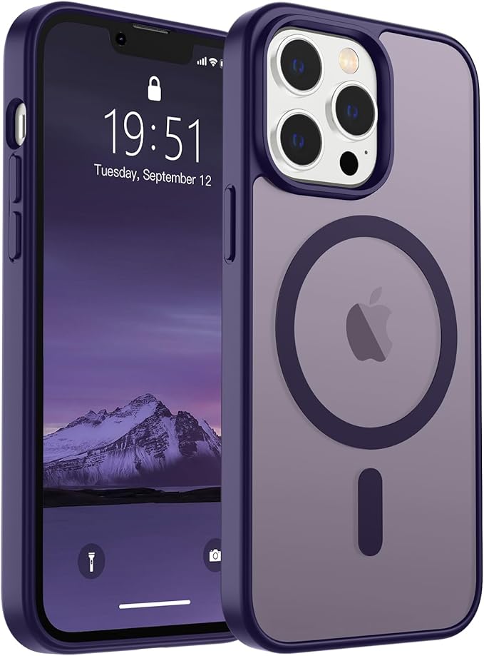 SUPFINE Magnetic for iPhone 12 Pro Max Case (Compatible with MagSafe) (Military Grade Drop Protection) Translucent Matte Shockproof with Anti-Fingerprint Phone Cover,Dark Purple