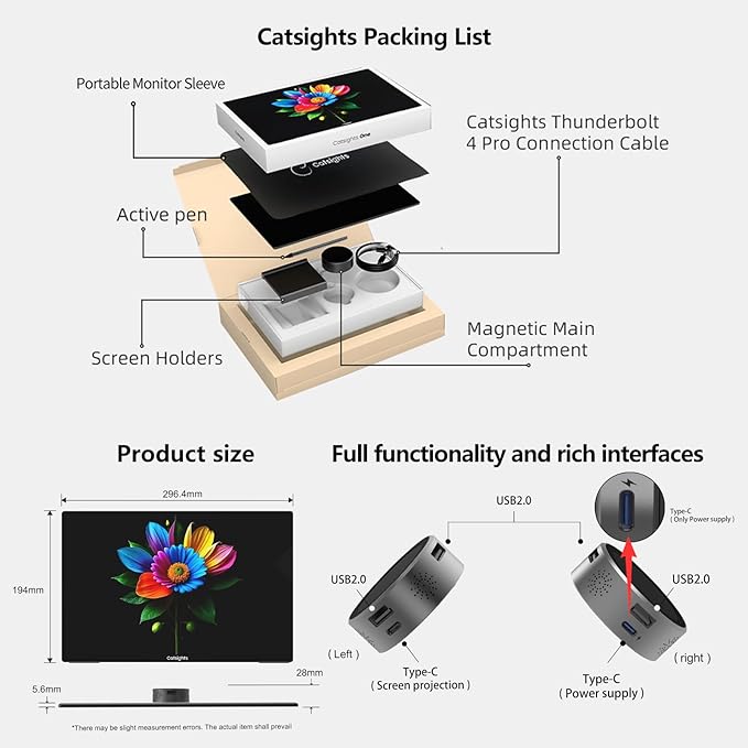 Portable Monitor Touchscreen for Mac 13.3" 2.5K Touch Screen Monitor with Protective Sleeve, USB-C Plug & Play 1500:1 0.22" Laptop Screen Extender for Mac Laptop PC with Stand and Stylus