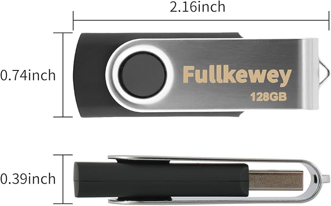 16G/32G/64G/128G Flash Drive, Fullkewey Thumb Drive 2.0, High Speed Memory Stick, USB Drive, Rotated Design, Black/Blue/White (White, 128, GB)