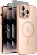 Symcele Designed for iPhone 14 Pro Case, Compatible with MagSafe, with Privacy Screen Protectors X2, [Camera Protection] [15FT Military Drop Protection] Shockproof Phone Case, 6.1", Light Brown