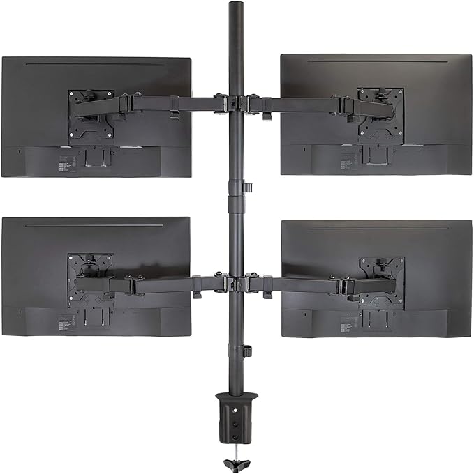 Mount-It! 4 Monitor Stand for Desk | Quad Monitor Desk Mount with Height Adjustable Pole | Fits Four 13–32 Inch Screens, VESA 75x75 & 100x100, Tilt Swivel Rotate, Clamp or Grommet Base