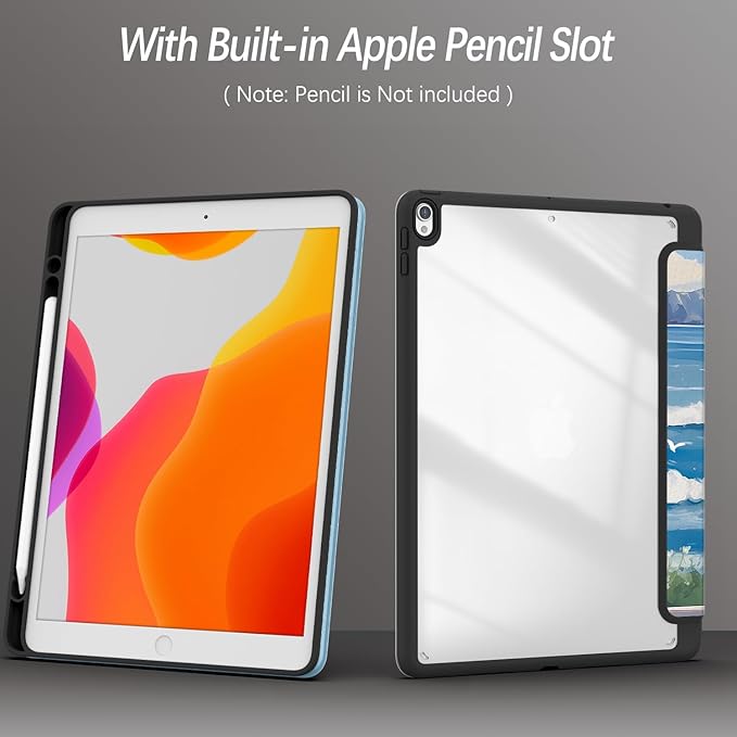 Case for iPad pro 10.5 inch 2017/ iPad Air 3rd Generation 2019, Case with Pencil Holder, Stand Clear Back Cover Cute Cool Design for Women Girls, Auto Sleep/Wake, Cute Cat
