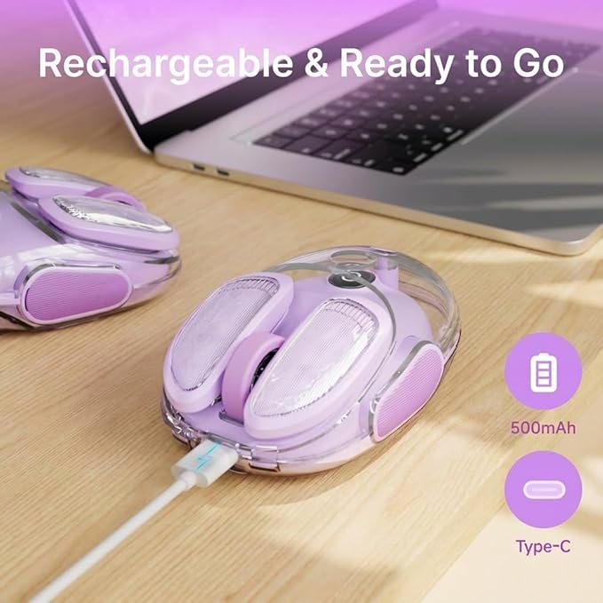 SEUNKWANG EWEADN Q9 Wireless Clear Mouse Dual Mode Bluetooth & 2.4G USB Computer Mouse with RGB Lighting, Silent Clicks, Multi-Device Compatibility for Laptop, PC, MacBook, iPad Cute Mouse-Purple