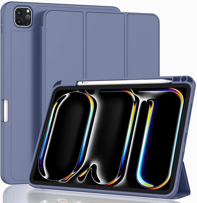ZryXal New iPad Pro 13 Inch Case (M5) 2025 / (M4) 2024 with Pencil Holder, Smart iPad Case [Support Pencil Pro and Pencil (USB-C)], Support Touch ID and Auto Wake/Sleep (New Lavender)