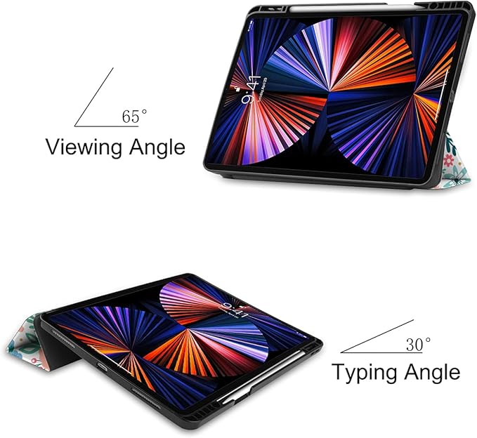 DONGKE Case for iPad Pro 12.9 inch 6th Generation 2022, Built-in Pencil Holder + Trifold Stand + Auto Wake/Sleep + Protective Cover for iPad Pro 12.9 5th/4th/3rd Gen - Flower