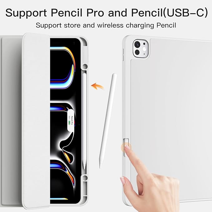 Akkerds Compatible with iPad Pro 13 Inch Case (M5/M4) 2025/2024, for iPad 13 Pro Case with Pencil Holder, Slim Trifold Stand Protective Cover with Soft TPU Back, Auto Wake/Sleep (LightGray)