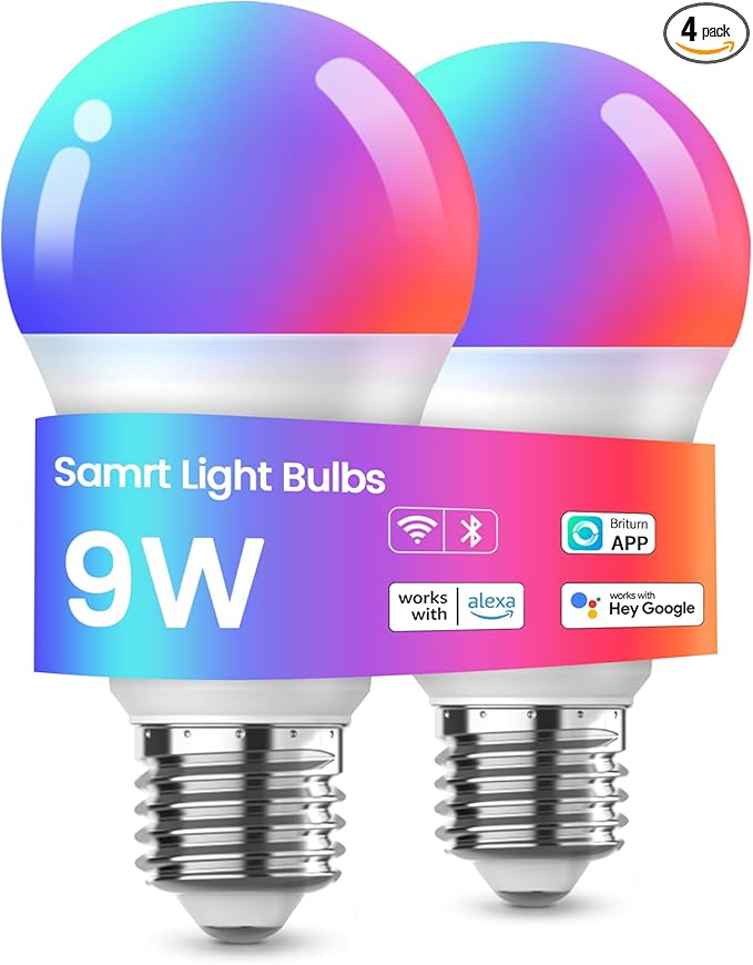 Meliya LED Smart Light Bulbs, Color Changing Dimmable & Timing Smart WiFi and Bluetooth Bulb, Compatible with Alexa and Google Assistant, RGBWW A19, 9W 800 Lumens, Music Sync, Voice Control (2 Pack)