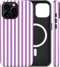 Magnetic for iPhone 16 Pro Case Cute Stripes Phone Case, Shockproof Slim TPU and Hard PC Protective Phone Cover Compatible with MagSafe Designed for Women Girls, Purple