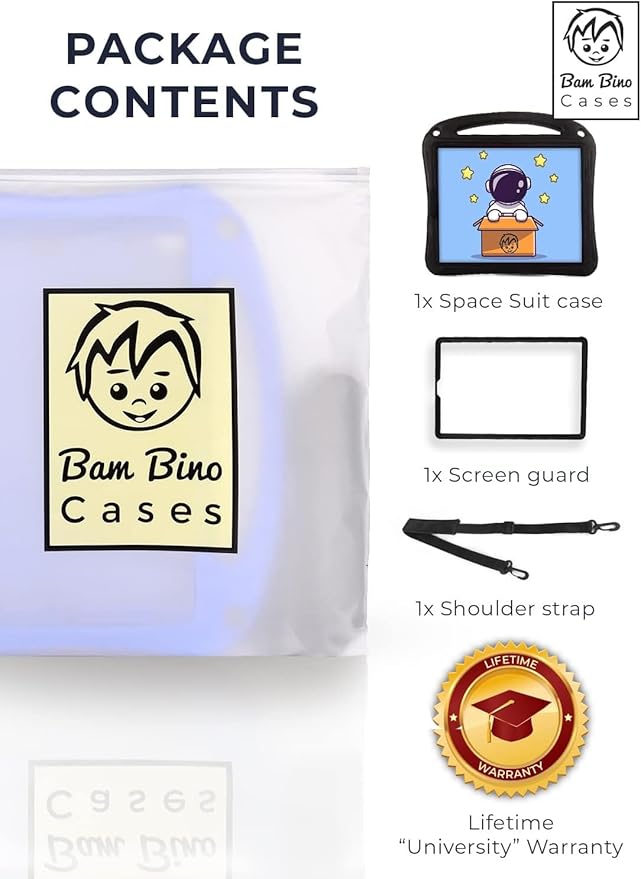 Bam Bino Space Suit, iPad Air 11 Inch Case Kids(M2/M3/M4), iPad Pro 11inch(M4/M5), iPad A16(11thGen), iPad 10thGeneration, Built-in Screen Protector, Handle, Kick Stand, Shoulder Strap (Nebula Violet)