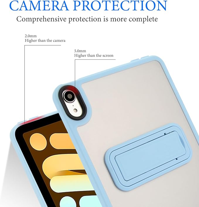 Shockproof Case for iPad mini 7th/6th Generation (2024/2021 8.3-inch), Kickstand Slim Fit Rugged Bumper Lightweight Anti-Scratch Bumper Case Cover for Women Men, Blue