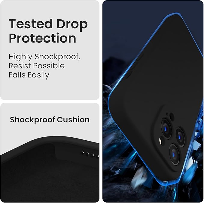 FireNova for iPhone 14 Pro Case, Silicone Upgraded [Camera Protection] Phone Case with [2 Screen Protectors], Soft Anti-Scratch Microfiber Lining Inside, 6.1 inch, Black