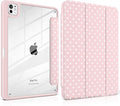 Case for iPad Pro 13 Inch (M5 2025 M4 2024) – [Built-in Pencil Holder], Shockproof & Stylish, Clear Hard Back + Soft TPU Edge, Magnetic Trifold Stand, Auto Wake/Sleep, Pink White dot