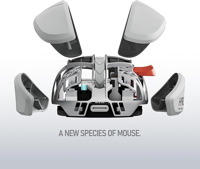 LOFREE Hypace Ultra-Lightweight Wireless Gaming Mouse, 47g, PAW3950 Sensor, 40K DPI, 8K Polling Rate, Mg Alloy Frame, Tri-Mode(Bluetooth/2.4GHz/Wired), 100Hrs Battery for PC/Mac (Ghost)